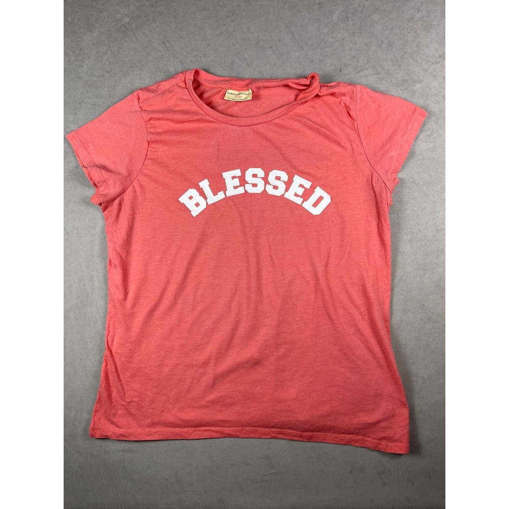 Bobbie Brooks Ladies Blessed Graphic T-Shirt Coral Pink Short Sleeve Size Large